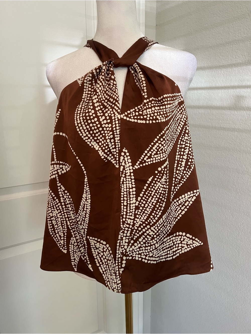 Rachel Zoe Brown silk cross Halter Tie-Neck Printed Women’s Top size small